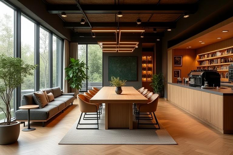 Gesztenye-hegy történetét bemutató kép, modern tanácsadói irodát és kézműves kávézót ötvözve