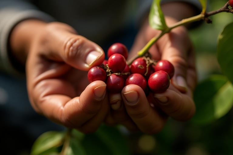 Kávétermés válogatása kézzel egy kávéültetvényen